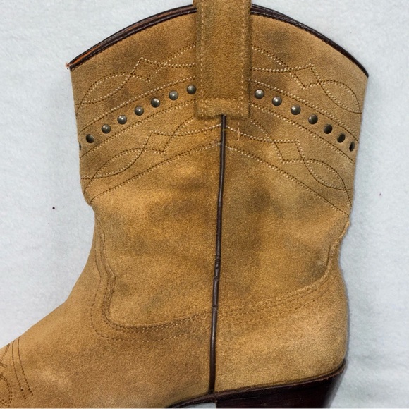 Frye Women’s F965 Short Western Boots Snip Toe Tan Suede Size 11 Early 2000s - Picture 6 of 11